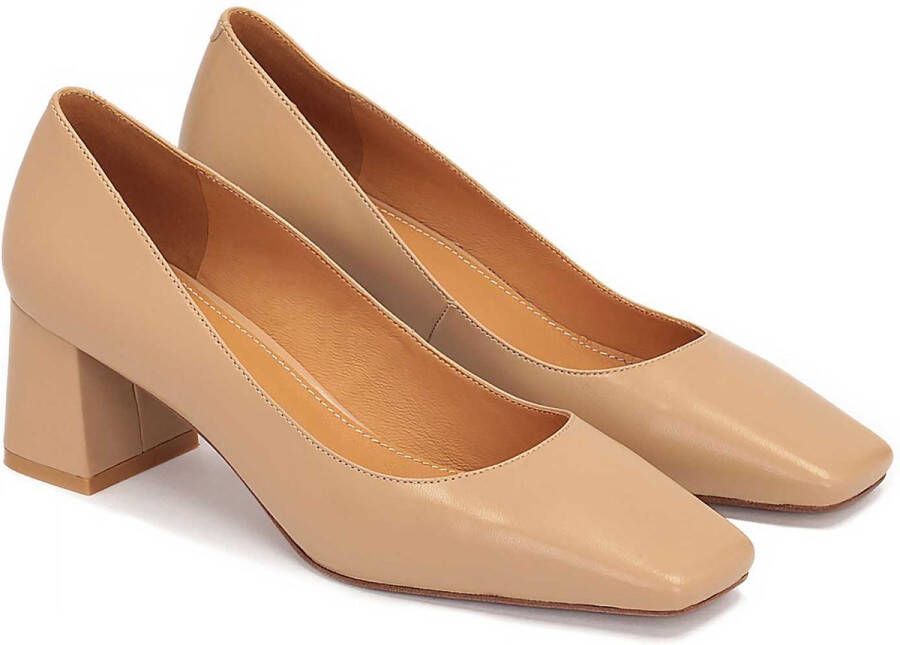 Kazar Beige leather square toe pumps