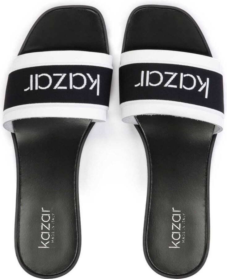 Kazar Black and white mules on a flat sole