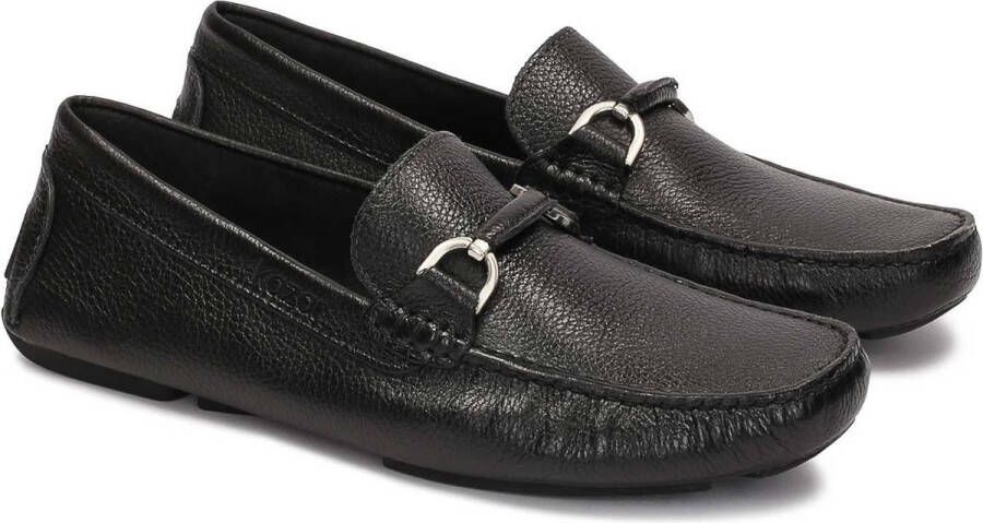 Kazar Black leather moccasins with a buckle