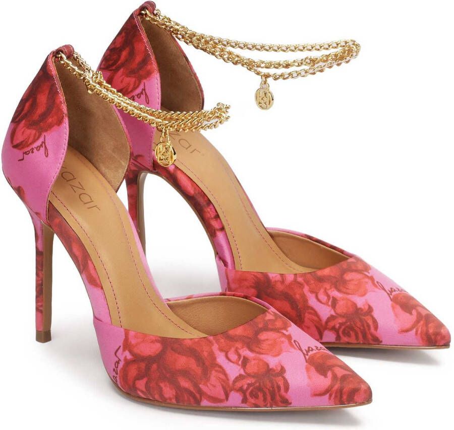 Kazar Floral pumps with an ankle chain