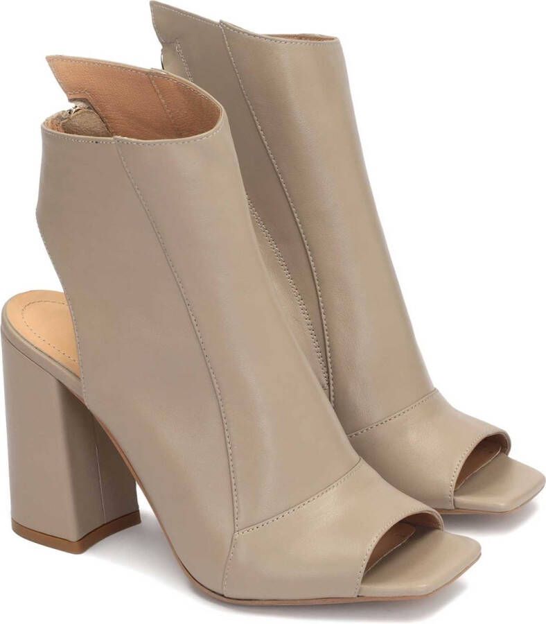 Kazar Ladies' beige peep-toe booties on a wide heel