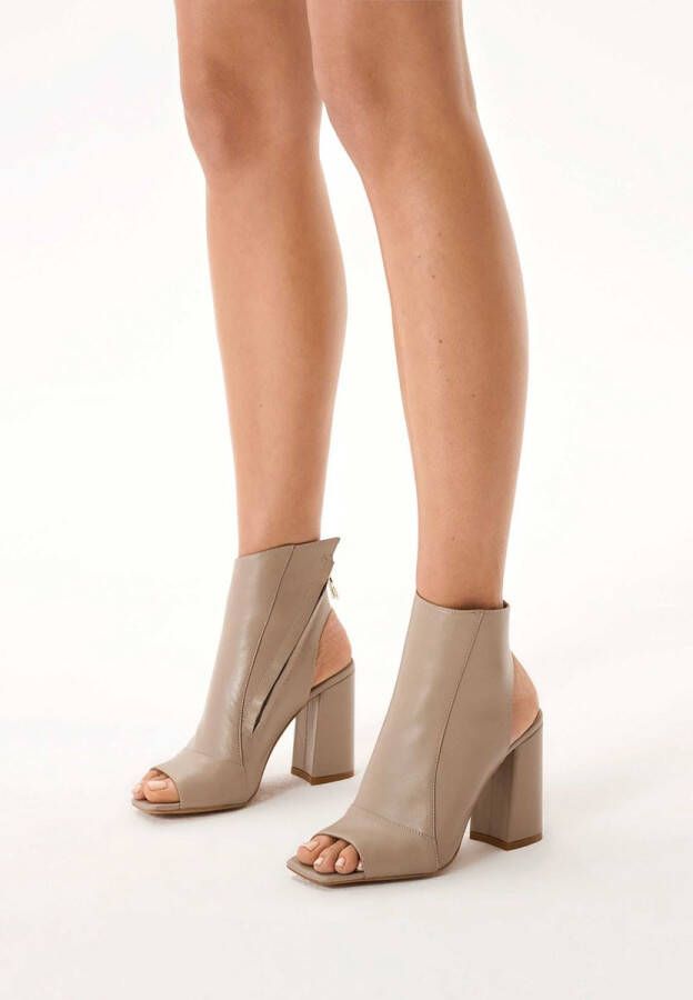 Kazar Ladies' beige peep-toe booties on a wide heel