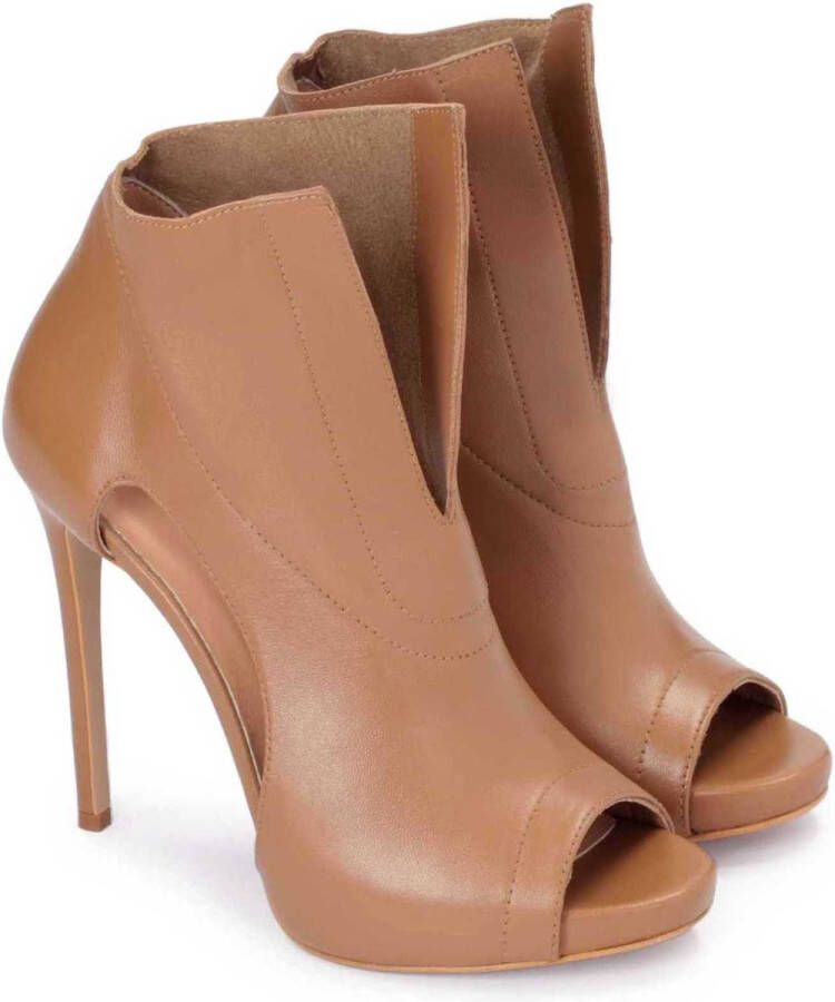 Kazar Lichtbruine peep toe booties met uitsnijdingen in het bovenwerk