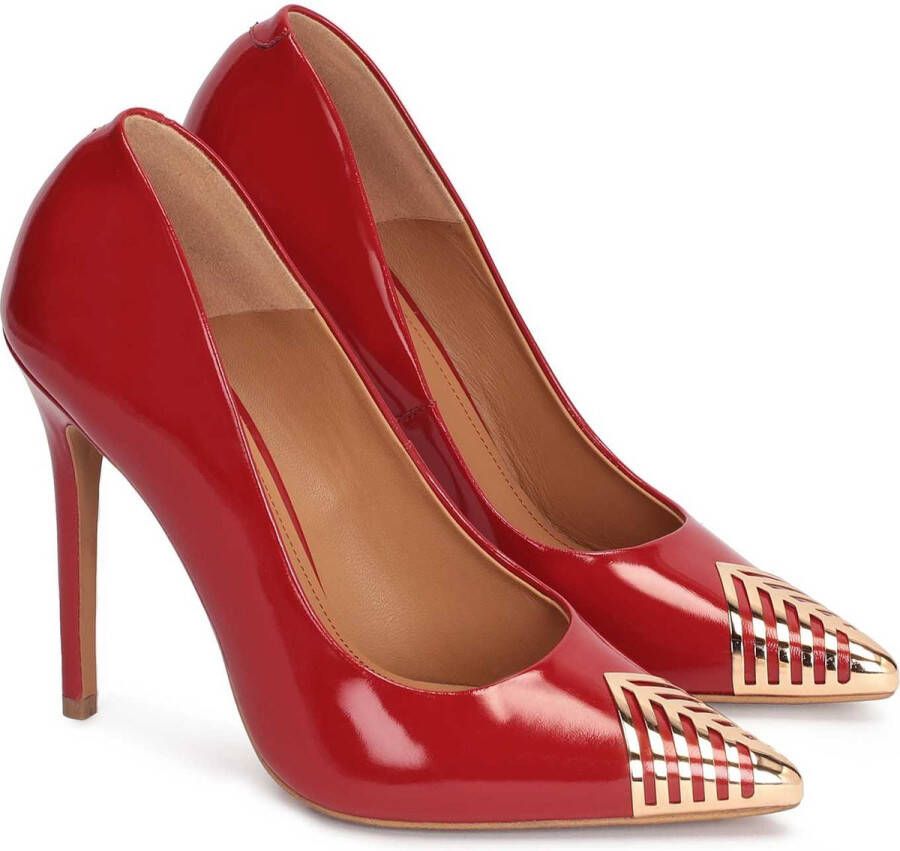 Kazar Red patent leather pumps with decorated toes