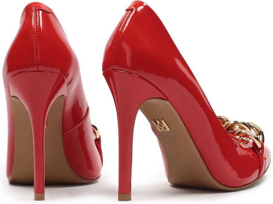 Kazar Red patent leather stilettos with a chain