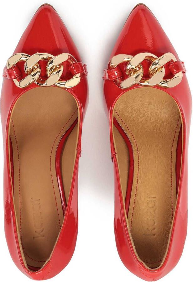 Kazar Red patent leather stilettos with a chain