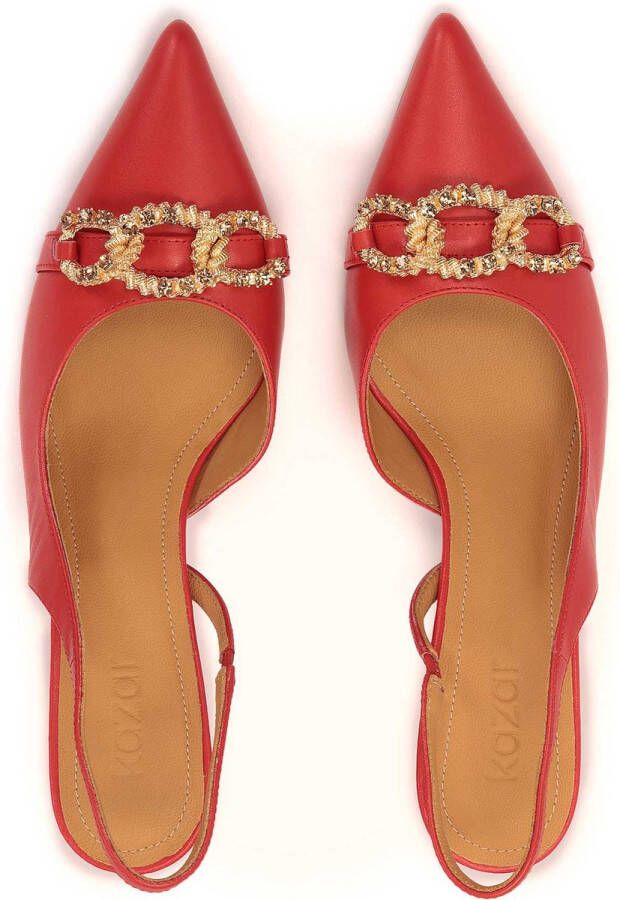 Kazar Red pumps with open heel and a large metal chain