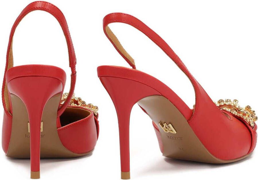 Kazar Red pumps with open heel and a large metal chain