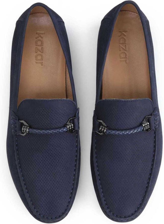 Kazar Stijlvolle nubuck marineblauwe mocassins voor heren met een applicatie