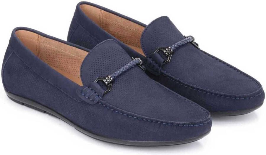 Kazar Stijlvolle nubuck marineblauwe mocassins voor heren met een applicatie