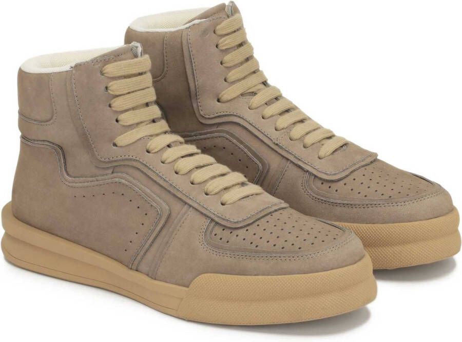 Kazar Taupekleurige herensneakers van nubuckleer