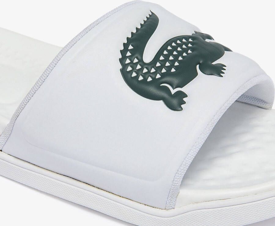 Lacoste Croco Dualiste Slide Slippers Voor Heren Rubberen Zool Logoprint Wit Groen