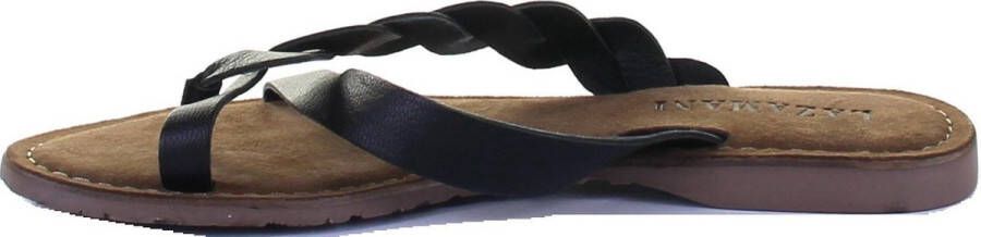 Lazamani Ava Leren Dames Slippers Black