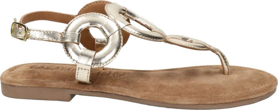 Lazamani ladies sandals rounds metallic Goud Leer Platte sandalen