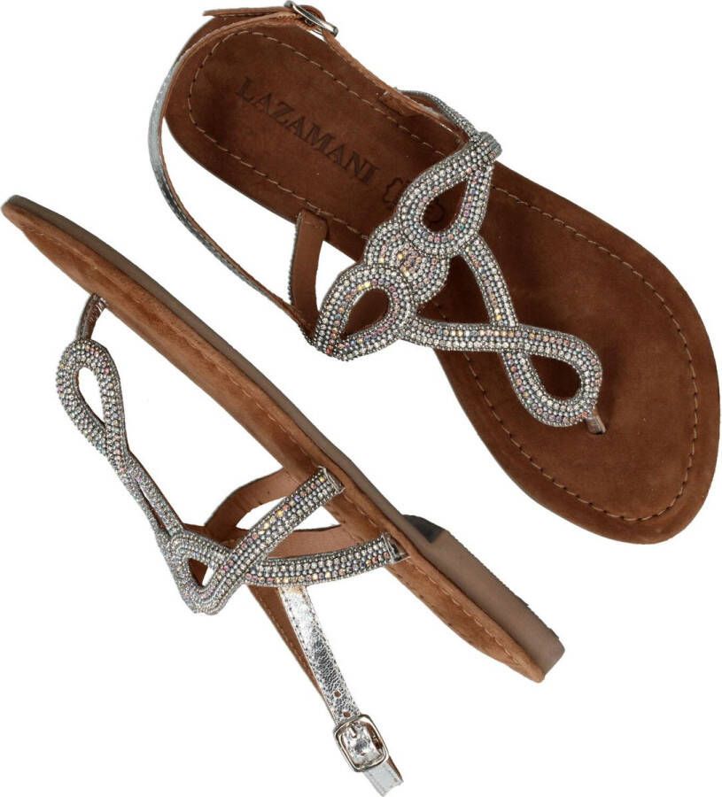 Lazamani Emily Leren Dames Sandalen Silver