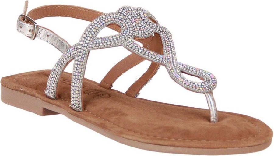 Lazamani Emily Leren Dames Sandalen Silver