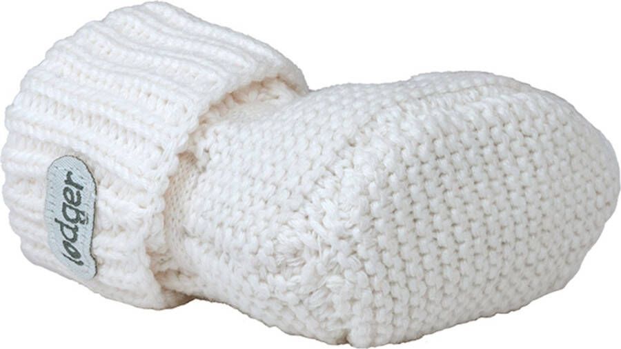 Lodger Gebreide Katoenen babyslofjes 0-6M WIt 100% Katoen Slipper Knit