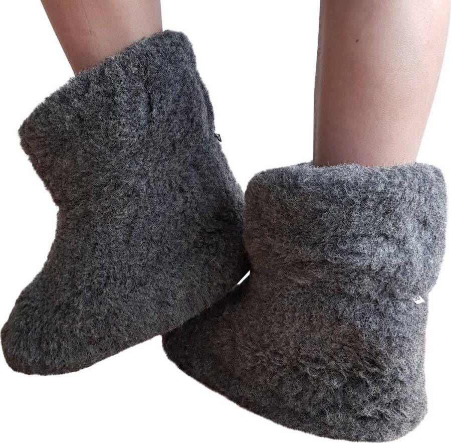 LuLu wonen LuLu- Grijze wollen sloffen pantoffels met antislipzool unisex