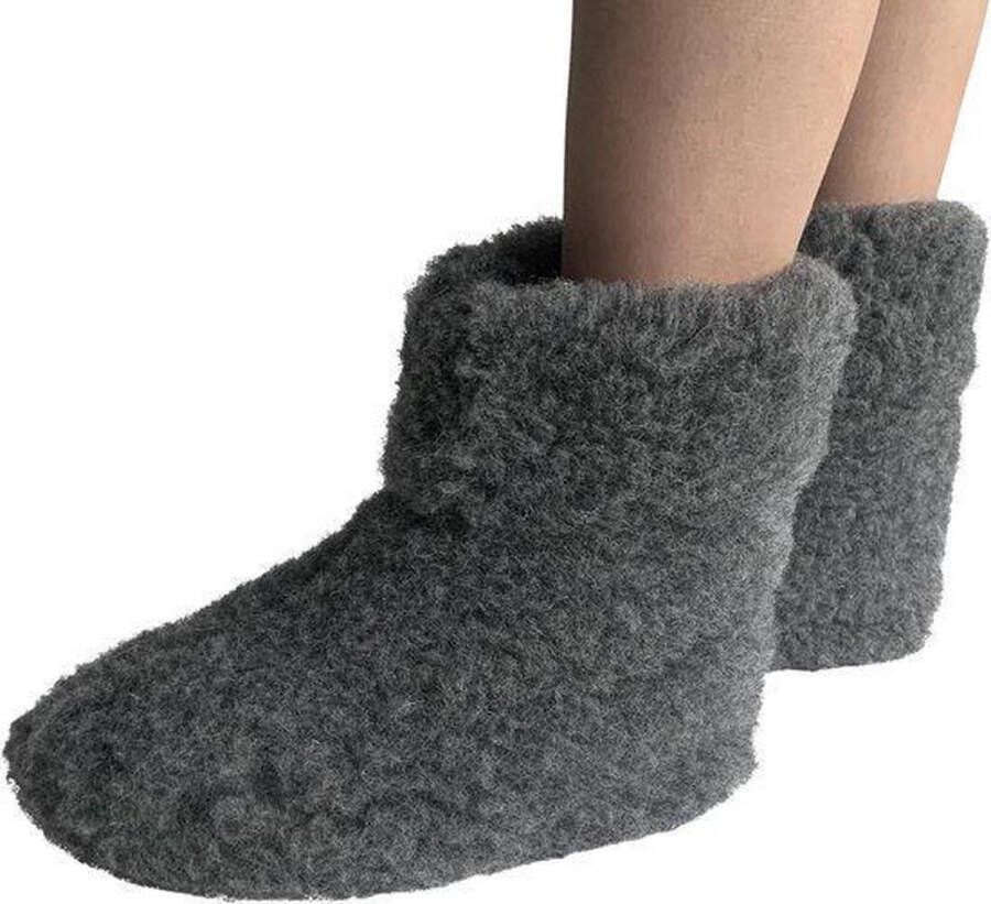 LuLu wonen LuLu- Grijze wollen sloffen pantoffels met antislipzool unisex