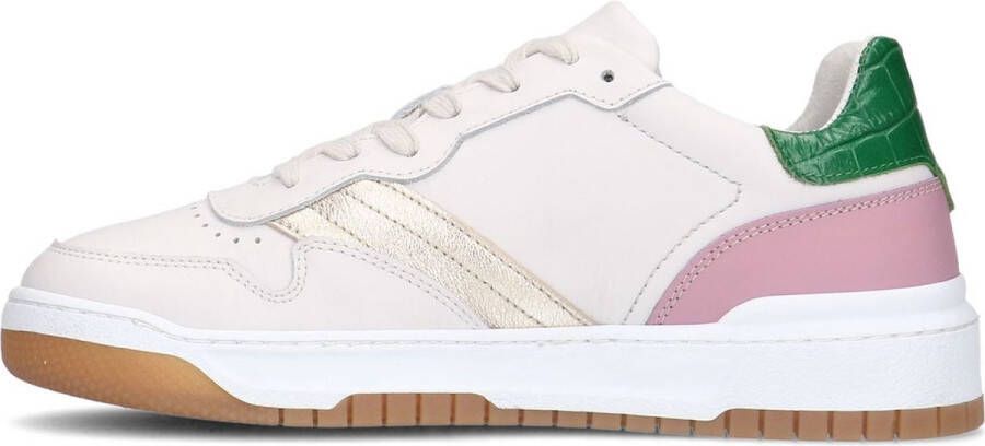 Manfield Dames Beige leren sneakers met gekleurde details - Foto 2