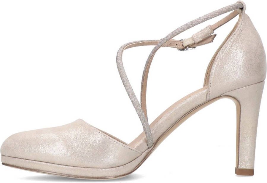 Manfield Dames Goudkleurige suède pumps met strass bandjes