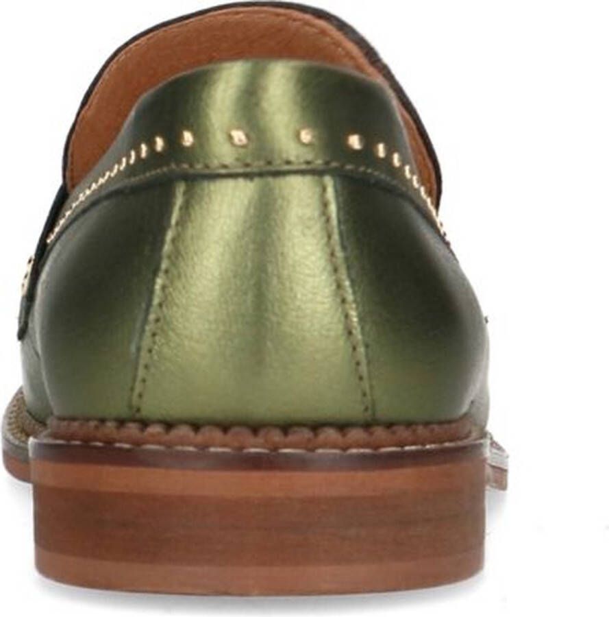 Manfield Dames Groene metallic leren loafers met studs - Foto 5