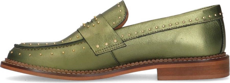 Manfield Dames Groene metallic leren loafers met studs - Foto 6