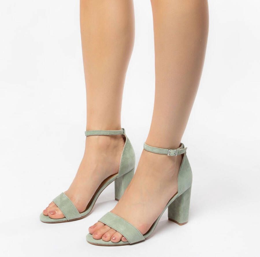 Manfield Dames Groene suède sandalen met hak