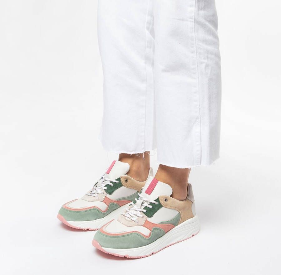 Manfield Dames Groene suède sneakers met pasteltinten