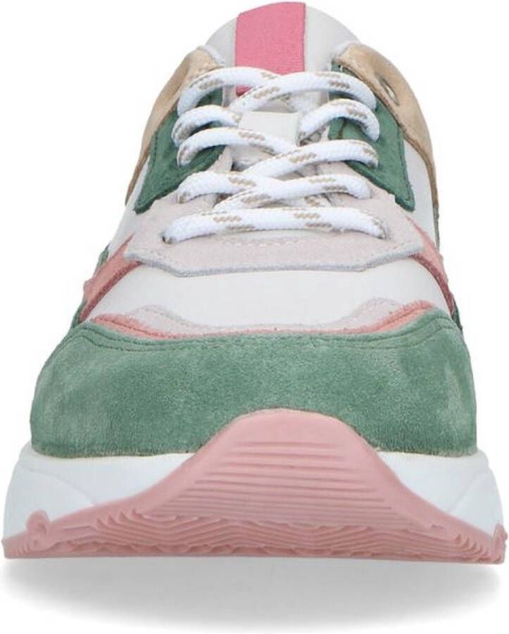 Manfield Dames Groene suède sneakers met pasteltinten