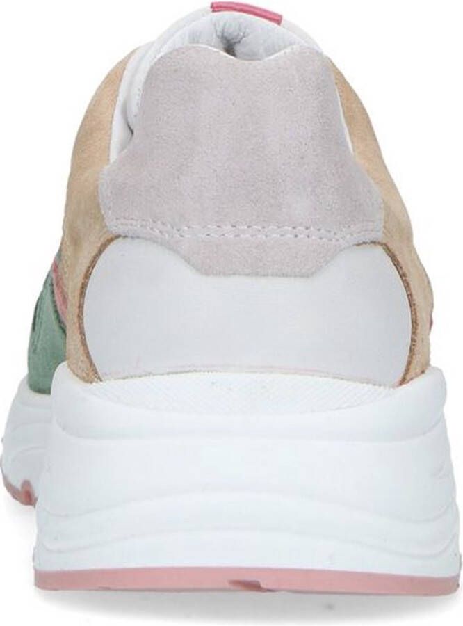 Manfield Dames Groene suède sneakers met pasteltinten