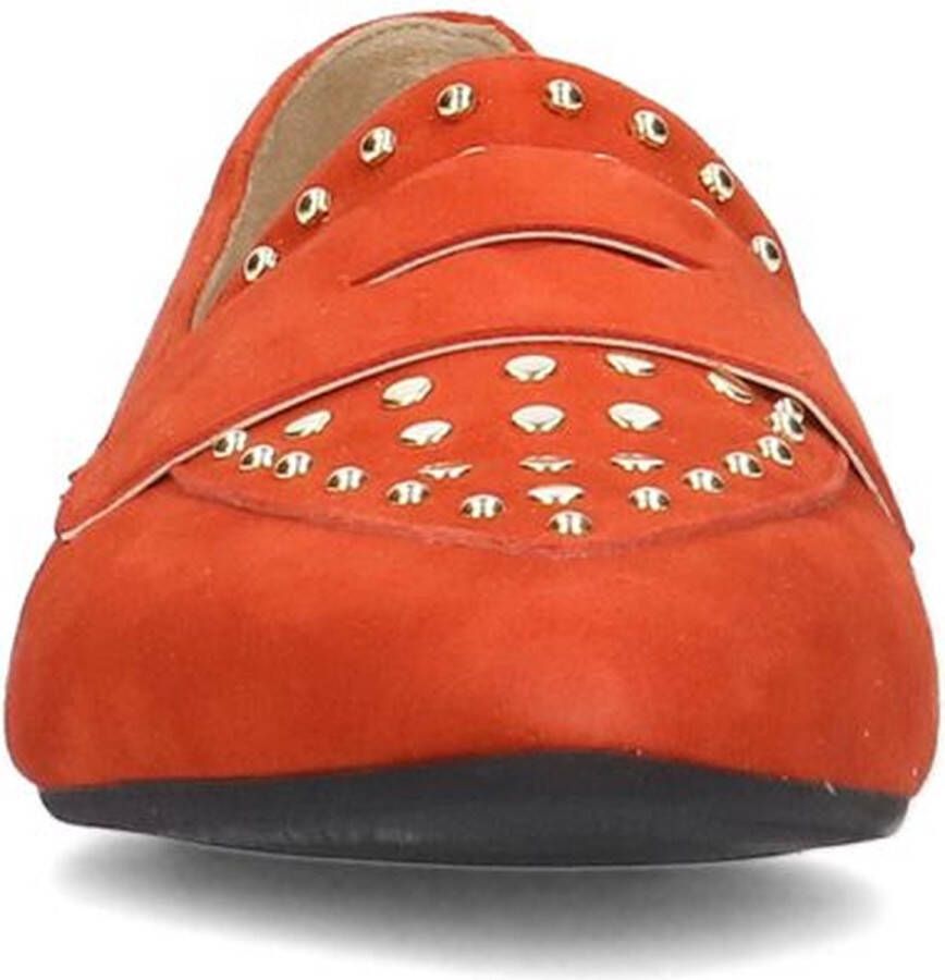 Manfield Dames Rode suède loafers met goudkleurige studs - Foto 4