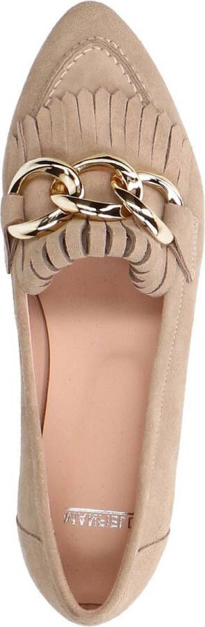 Manfield Dames Taupe suède loafers met goudkleurige chain - Foto 4