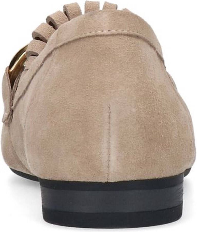 Manfield Dames Taupe suède loafers met goudkleurige chain - Foto 5