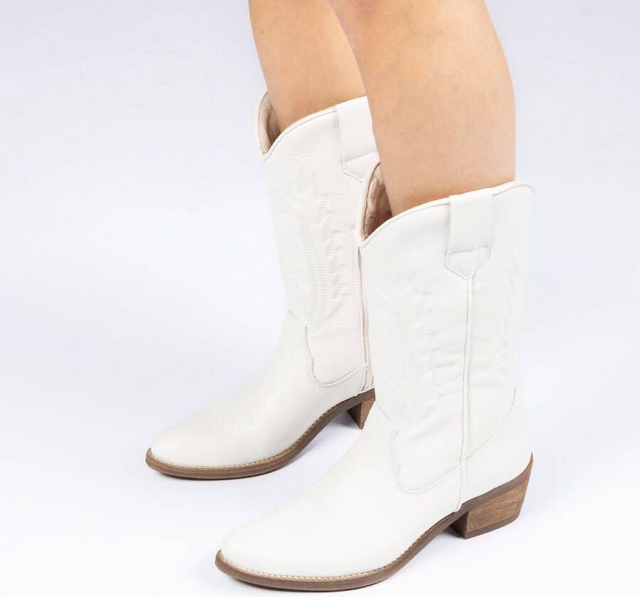 Manfield Dames Witte leren cowboy laarzen Schoenen