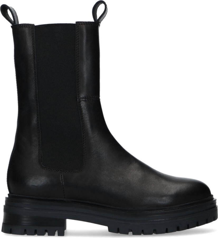 Manfield Dames Zwarte leren chelsea boots