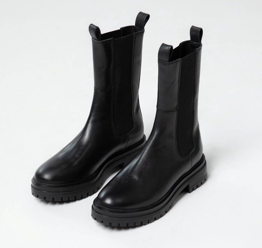 Manfield Dames Zwarte leren chelsea boots