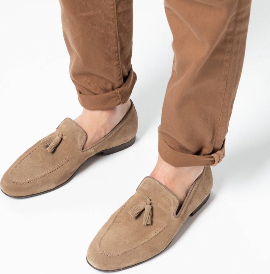 Manfield Heren Taupe suède loafers met kwastjes - Foto 8