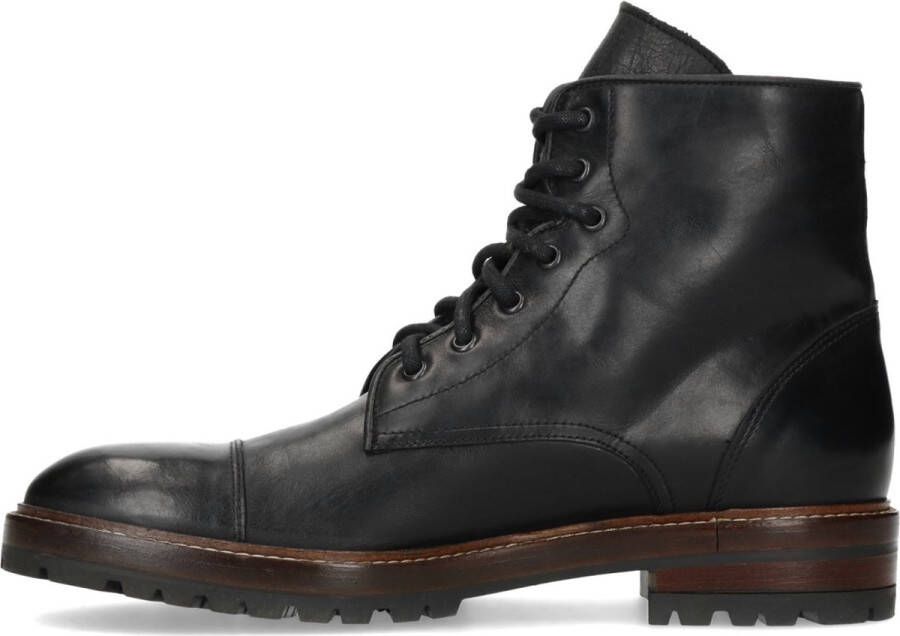 Manfield Heren Zwarte leren veterboots