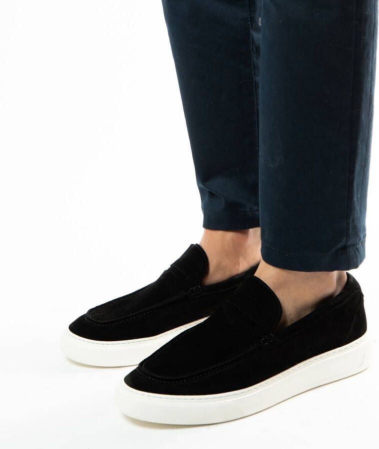 Manfield Heren Zwarte suède loafers met sportieve zool