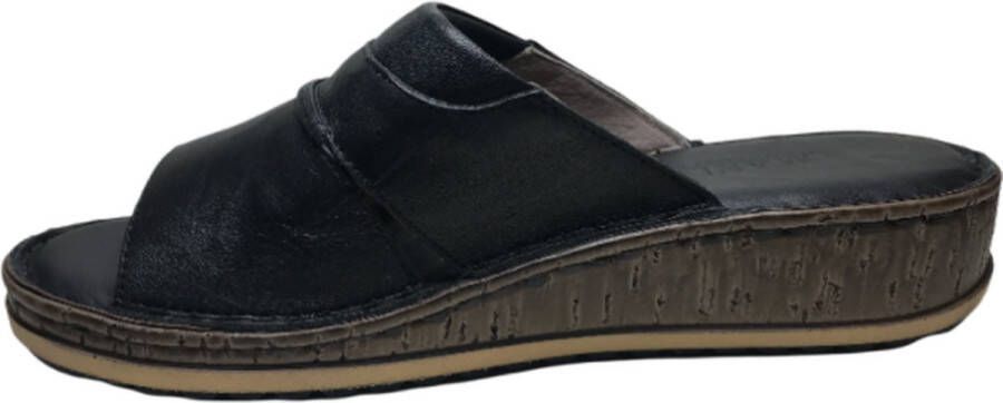 manlisa hoogte lederen comfort slippers S207-1844 zwart