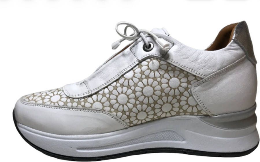 manlisa lederen bloemenprint comfort sneakers S247-2264 wit