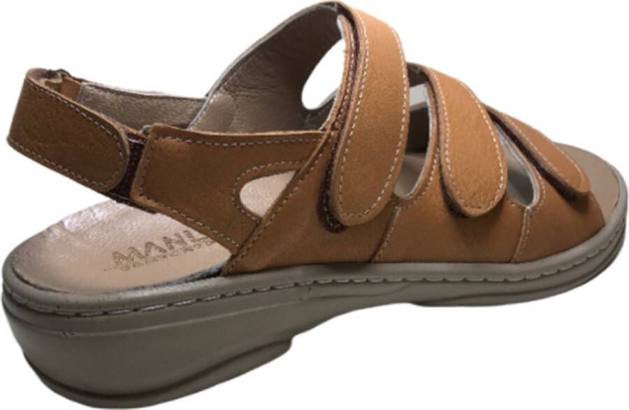 Manlisa platte lederen comfort sandalen 4 velcro's 504 camel geschikt losse steunzolen