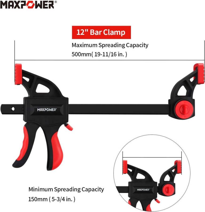 MAXPOWER 4-delige Quick Grip-klemmen 300 mm eenhandsklemset 12 inch ratelschroefklem voor houtbewerking modelbouw staafklemset