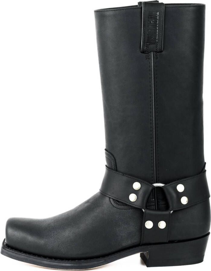 Mayura Boots 01 Zwart Biker Western Heren Laarzen Vierkante Neus Platte Hak Vast Sierspoor