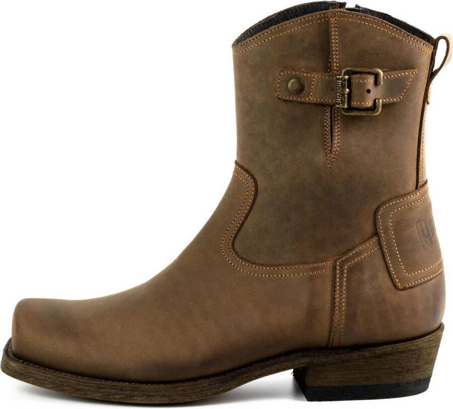 Mayura Boots 05 Bruin Biker Western Heren Enkellaars Vierkante Neus Rits Sluiting