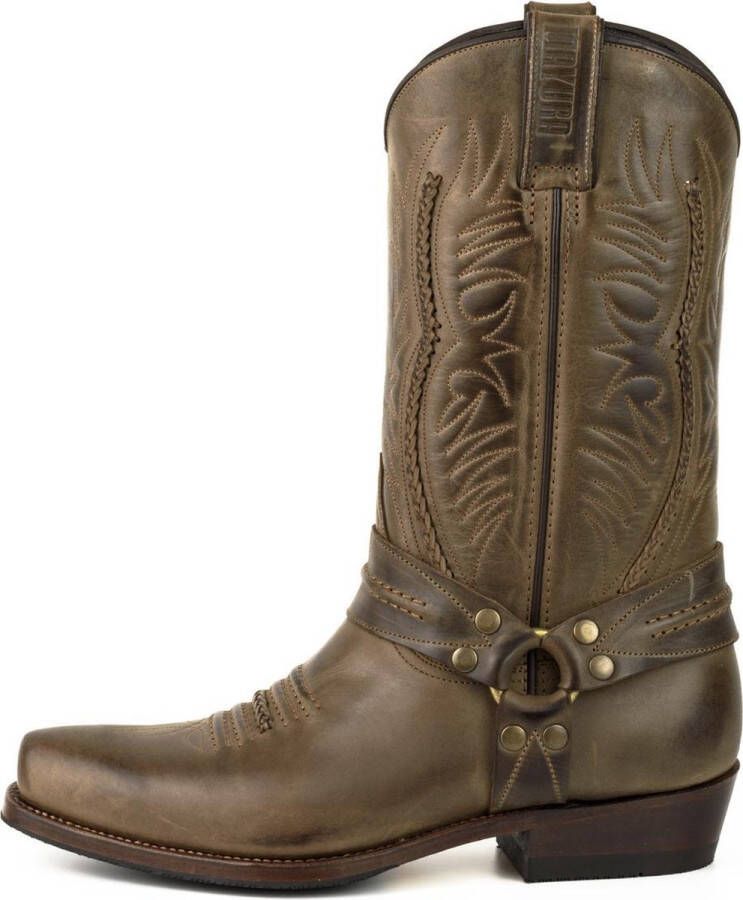 Mayura Boots 07 Bruin Motor Biker Western Spitse Laarzen Vlechtwerk Vast Spoor Gewaxt Leer