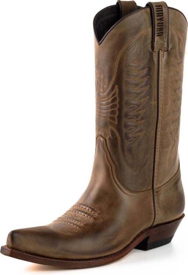 Mayura Boots 20 Kastanjebruin Unisex Cowboy Western Laarzen Spitse Neus Schuine Hak Sierstikel Wreef Waxed Leer