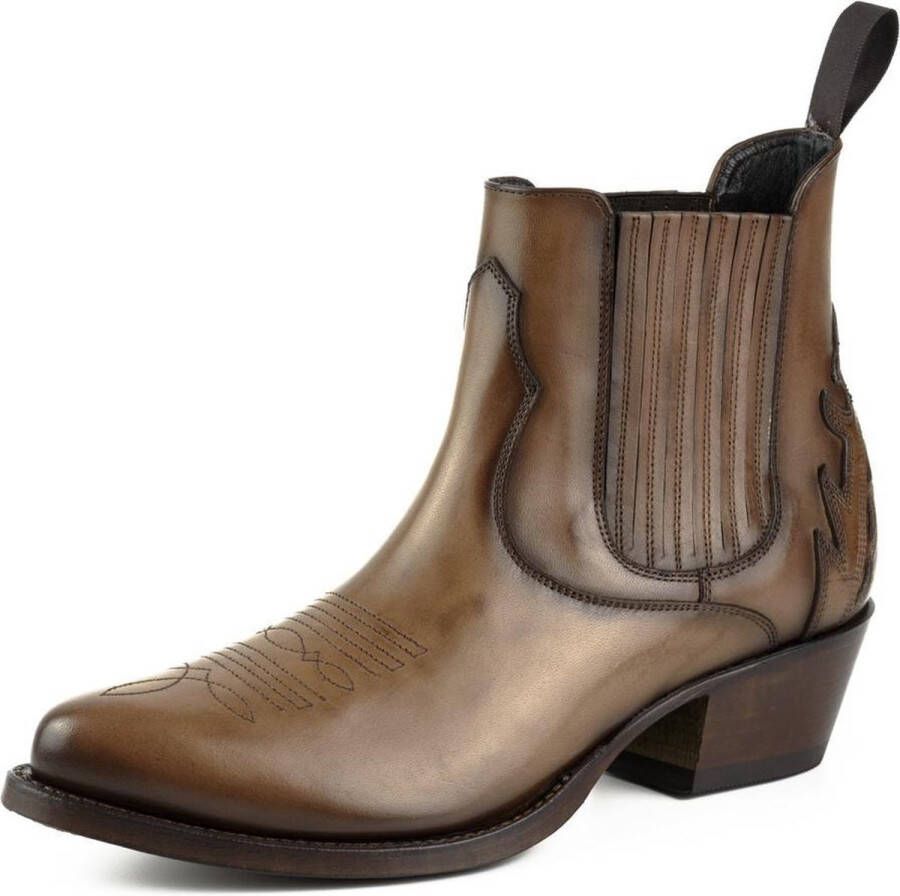 Mayura Boots 2487 Hazelnoot Cowboy Western Fashion Enklelaars Spitse Neus Schuine Hak Elastiek Sluiting Echt Leer