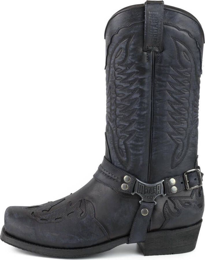 Mayura Boots Indian 2471 Vintage Zwart Cowboy Biker Laarzen Heren Vierkante Neus Platte Hak Afneembaar Spoor Echt Leer